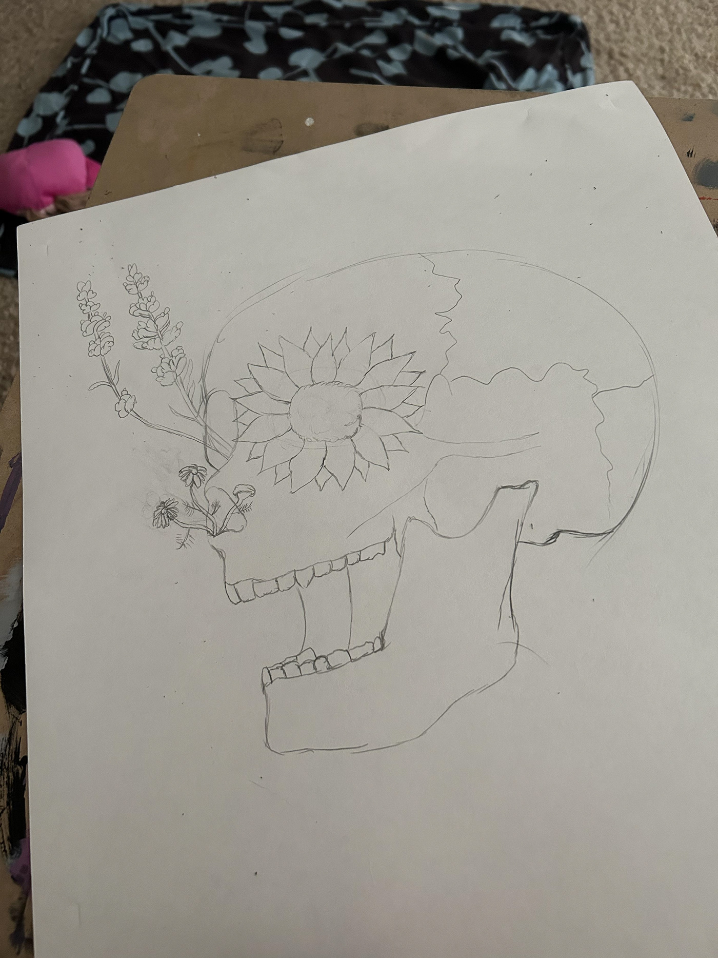 Flowers fox glove ink lavender Nature pencils skull sunflower