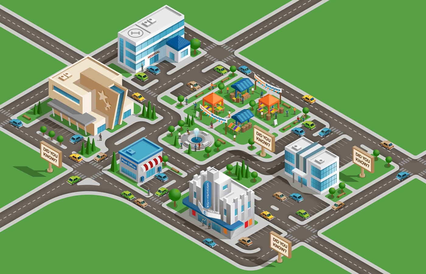 city game healthcare infographic information design interactive isometric illustration map medical vector art