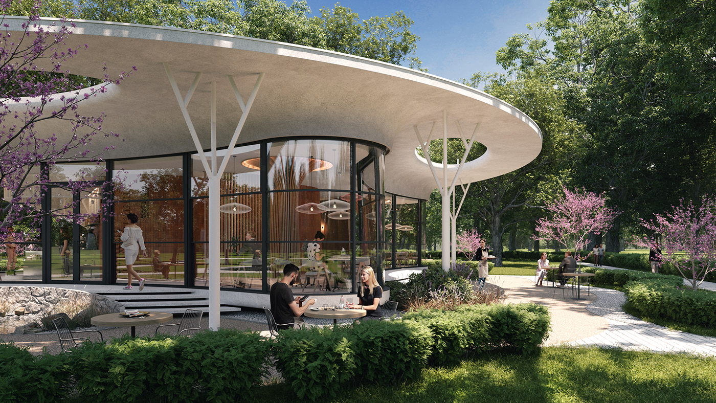 KYB architects cafe Bionic Modern Design modern Landscape Design interior design  visualization exterior design