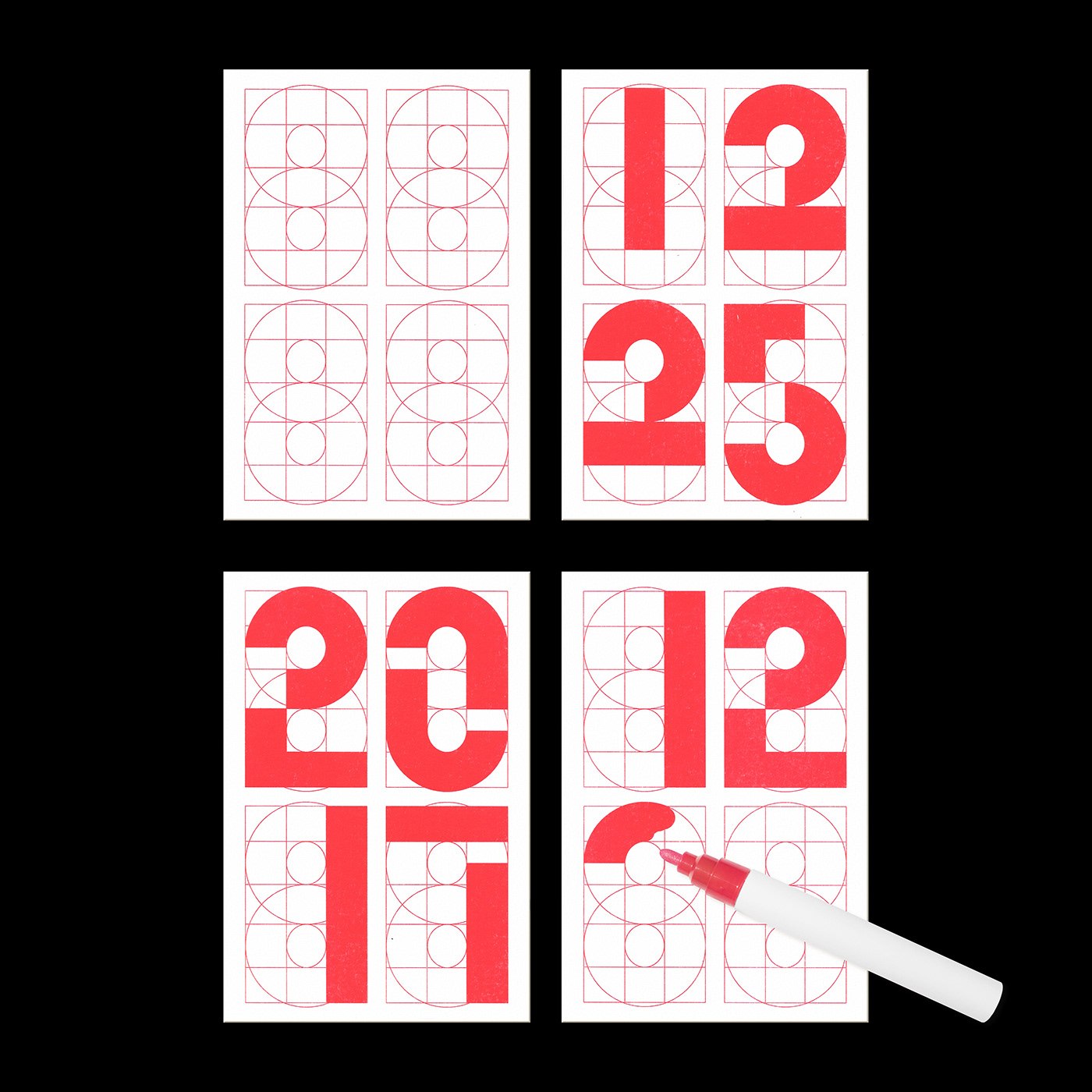 card typography   risograph Christmas newyear font number Printing anniversary typo