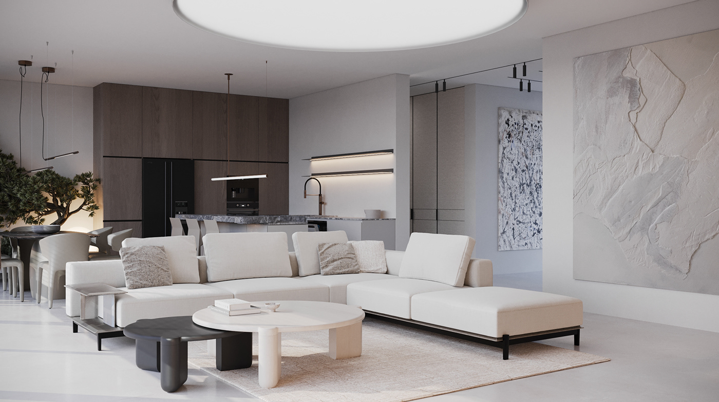 architecture CGI interior design  kitchen design living room Minimalism Minotti modern villa design visualization
