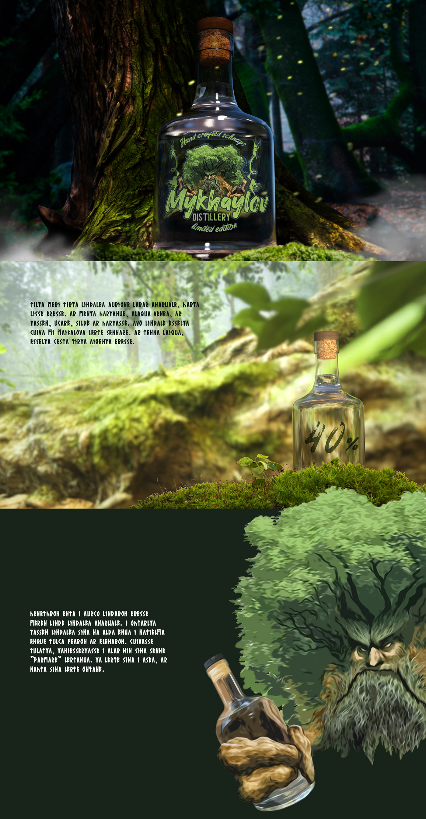 Brand Design package packaging design bottle alcogol Art Design 3d modeling visualization fantasy