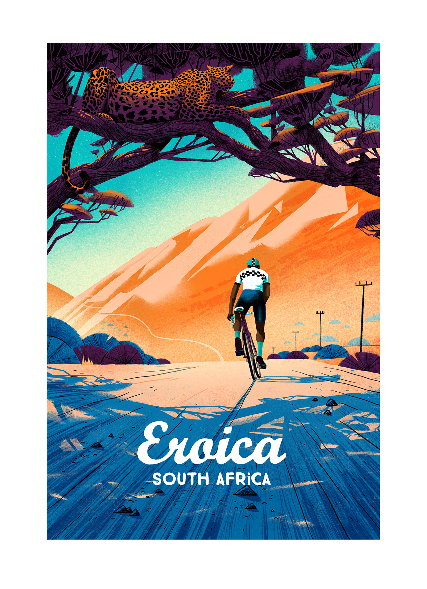 Cycling Eroica ILLUSTRATION  leopard Montague posterdesign south africa Travel vintage