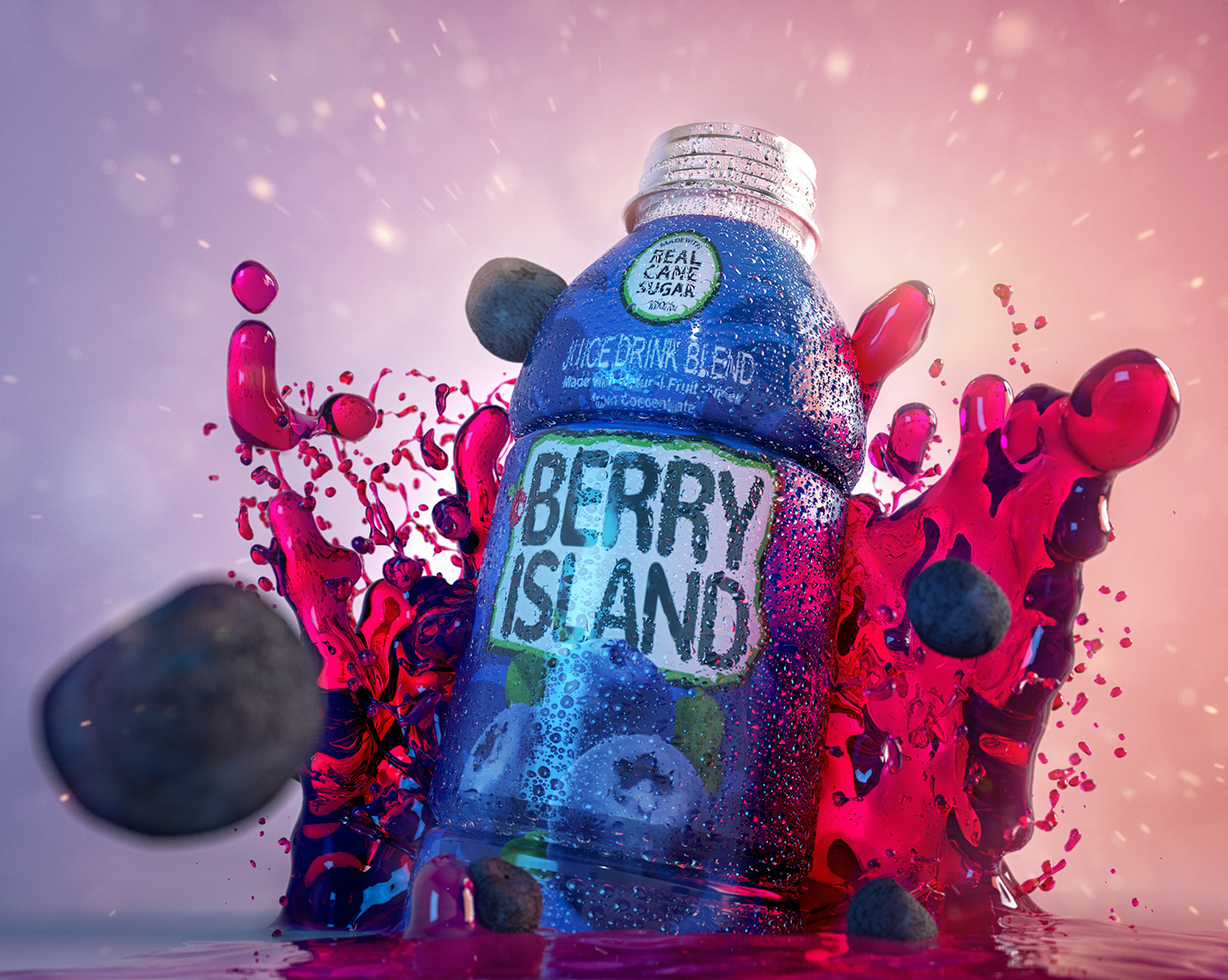 fresh 3D bottle splash Kuwait america berry Island designer modeling