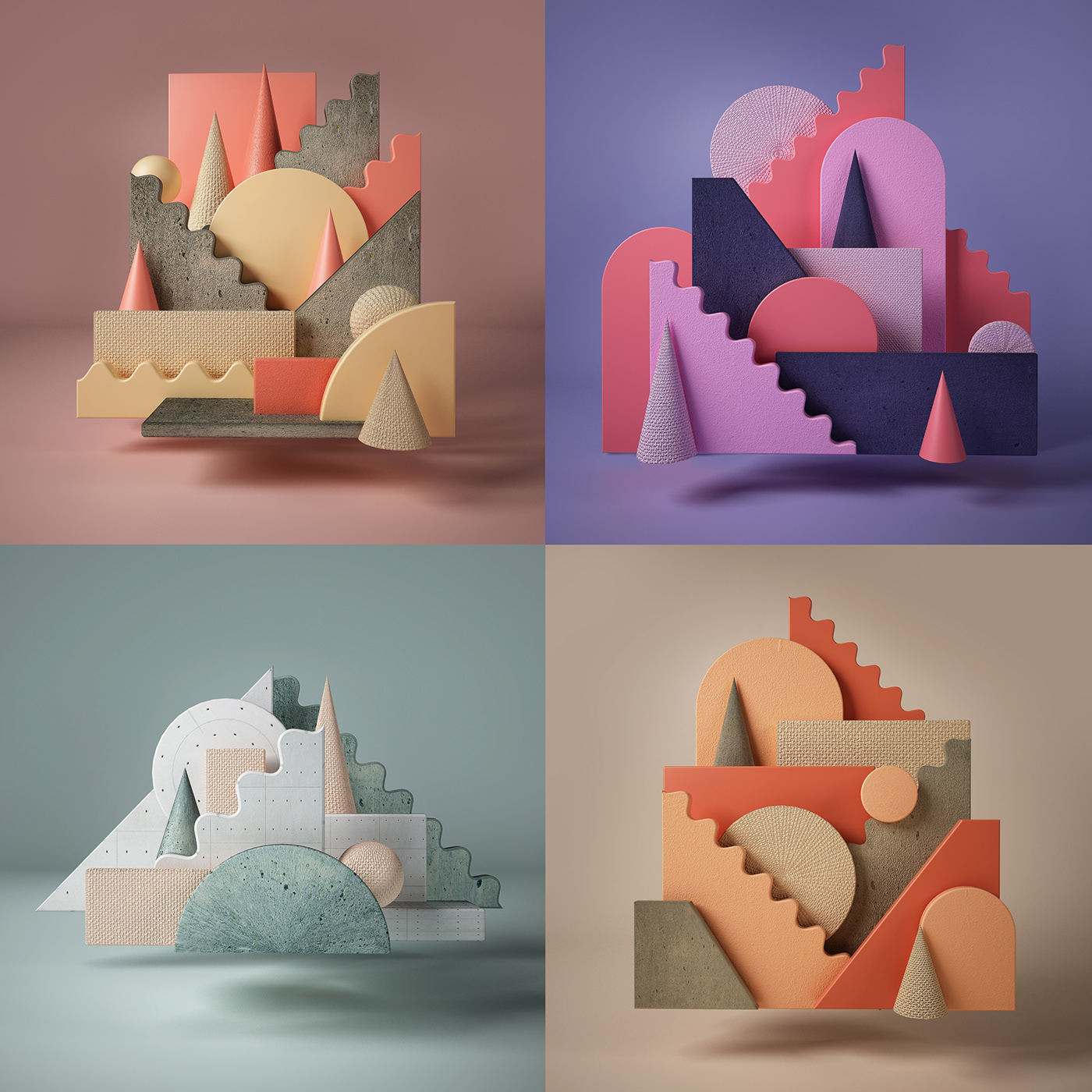 cinema4d abstract 3D set bauhaus Basic color palette vray texture cone