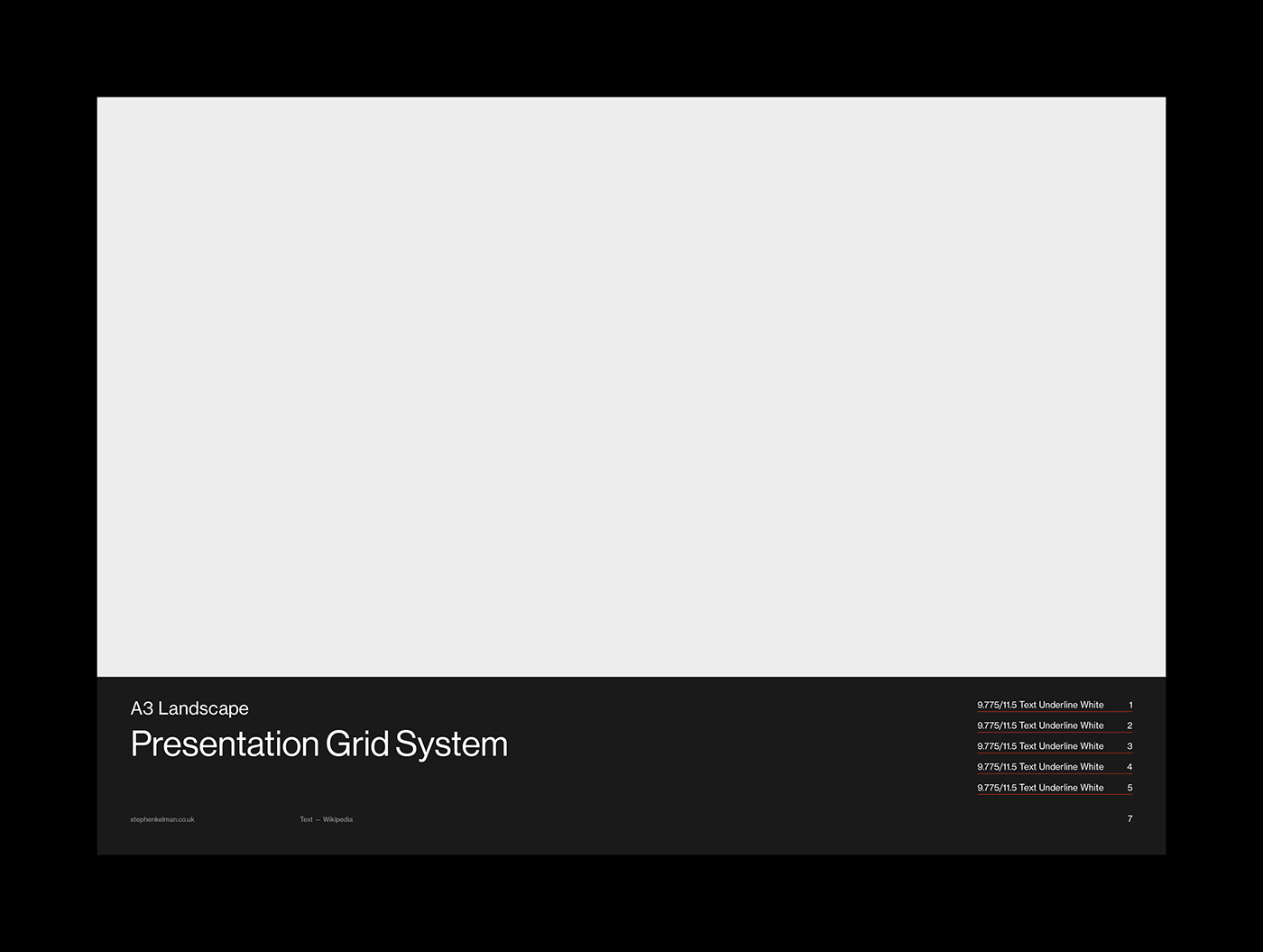 Alternative cover design for A3 presentation grid system – black background