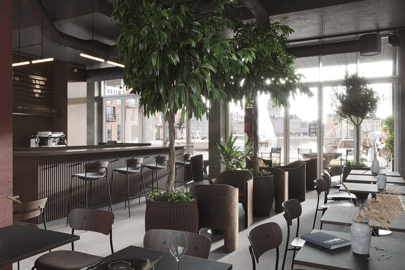 3D 3dsmax archviz cafe CGI corona exterior Interior restaurant