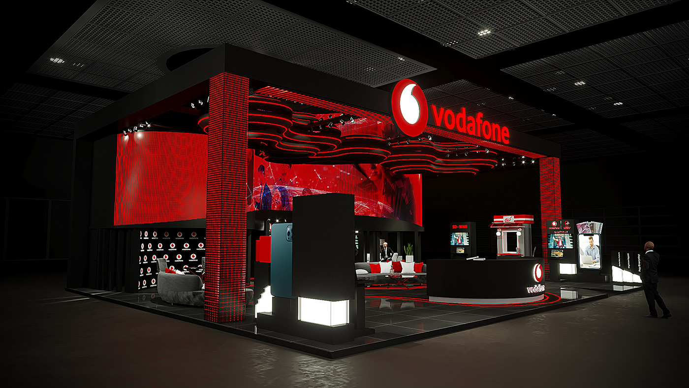 3dmax activation booth design Display Event Exhibition  ict Stand vodafone