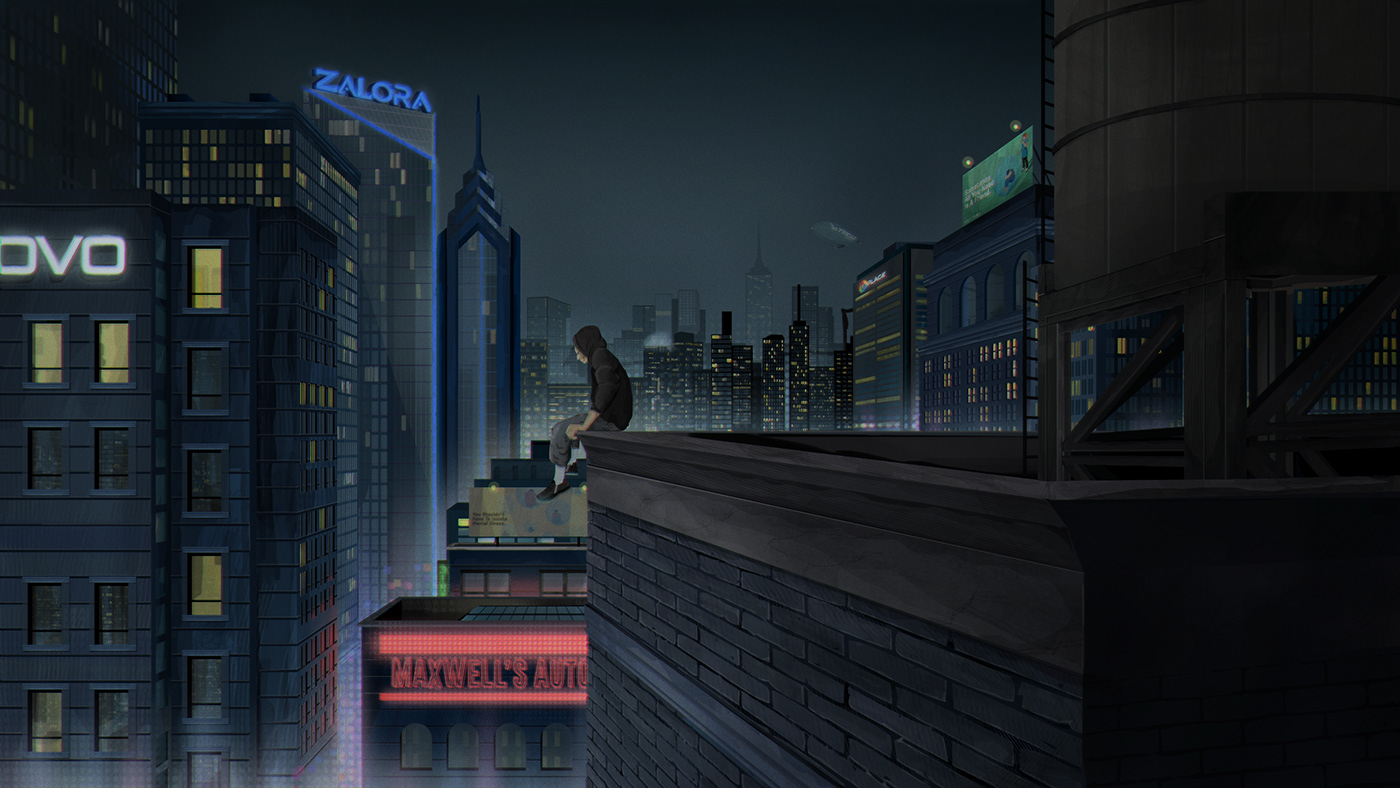 Character cityscape comic Graphic Designer Landscape metropolitan night Sequence Illustration storyboard vector