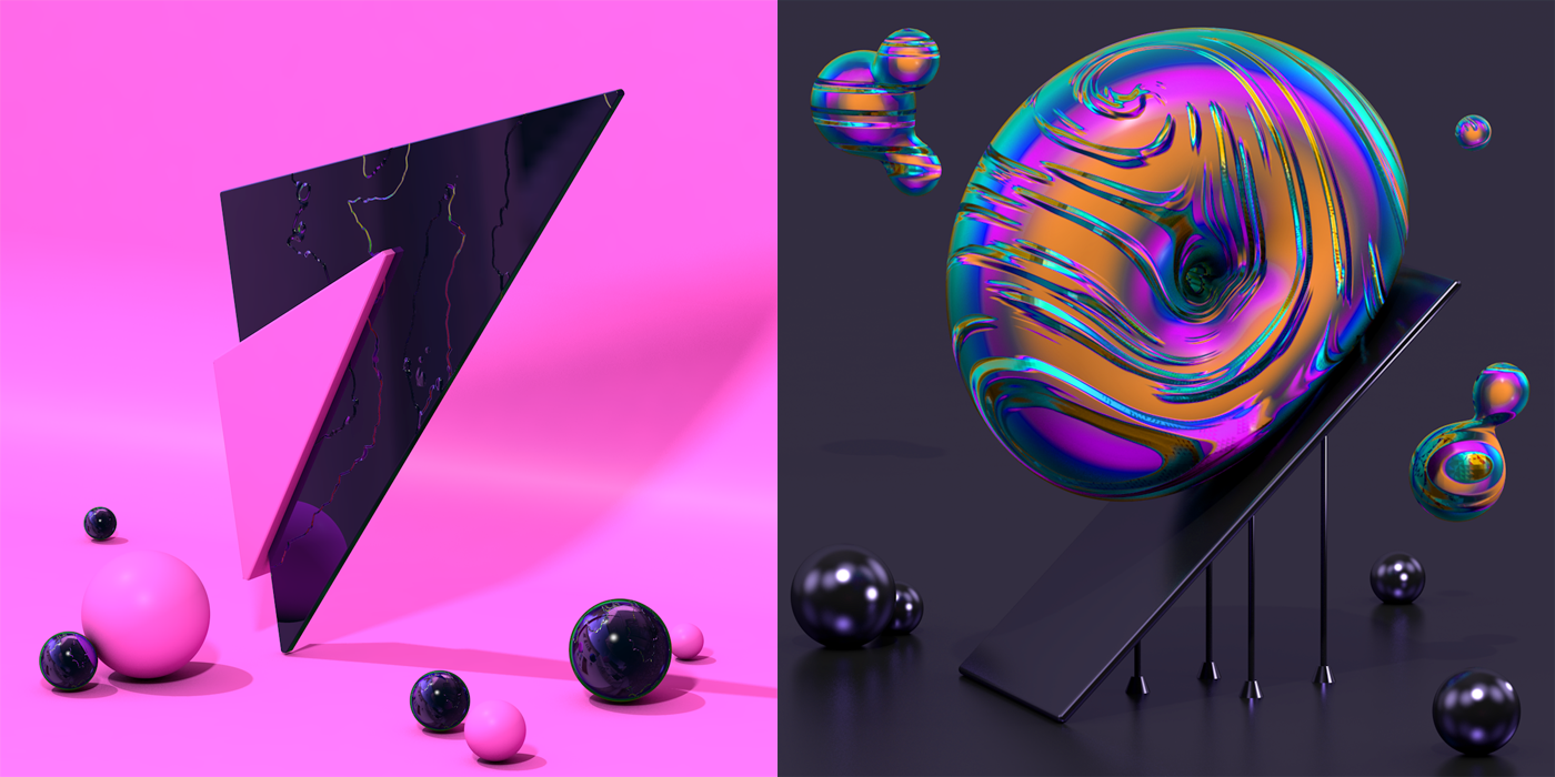 3D cinema4d iridescent weird abstract surreal colorful minimal Retro vaporwave