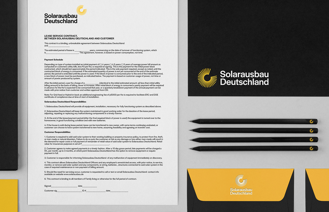 Logo and stationery design for a solar energy company in Germany