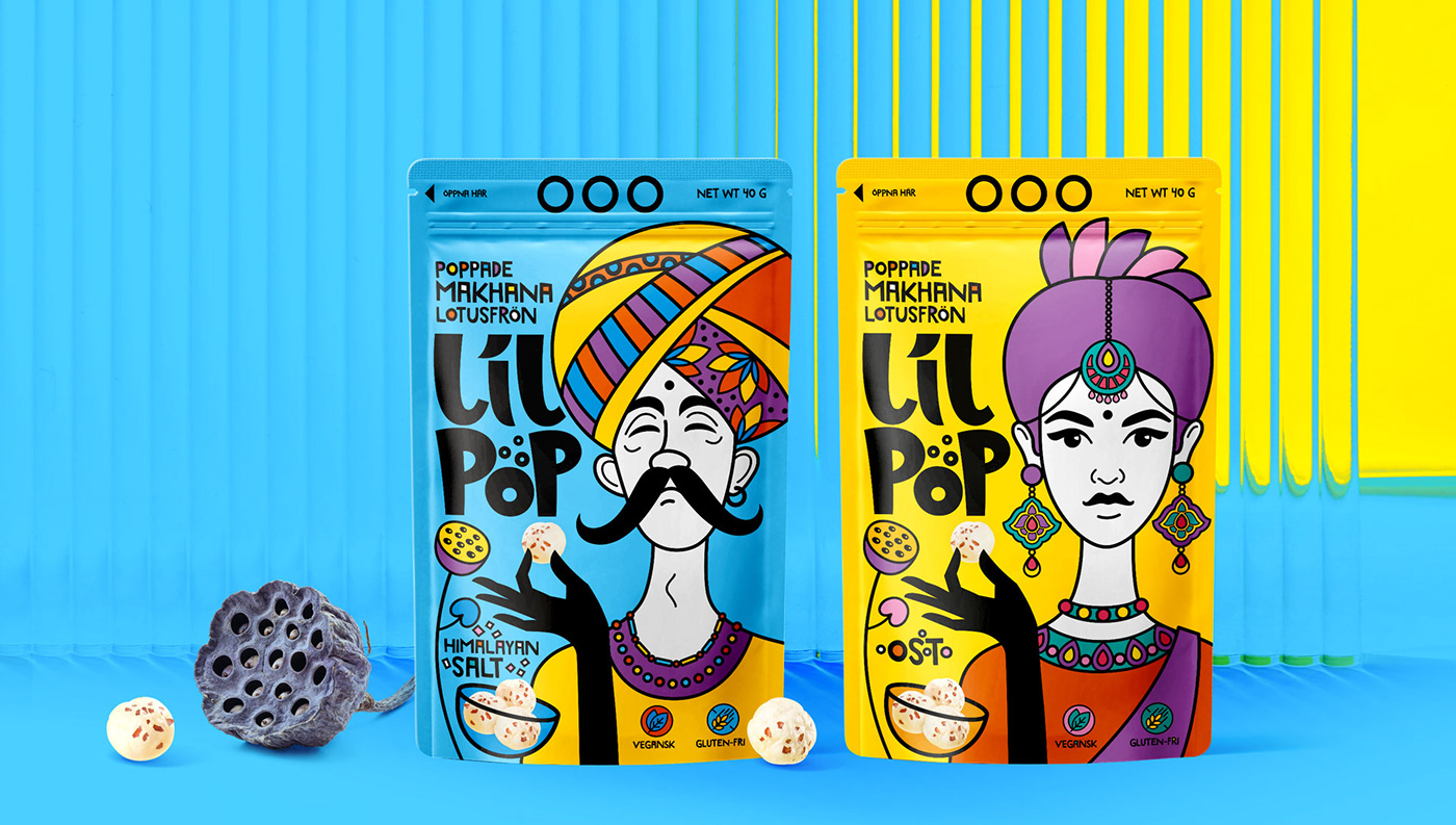 popcorn snack Packaging Logo Design brand identity India lily makhana face ILLUSTRATION 