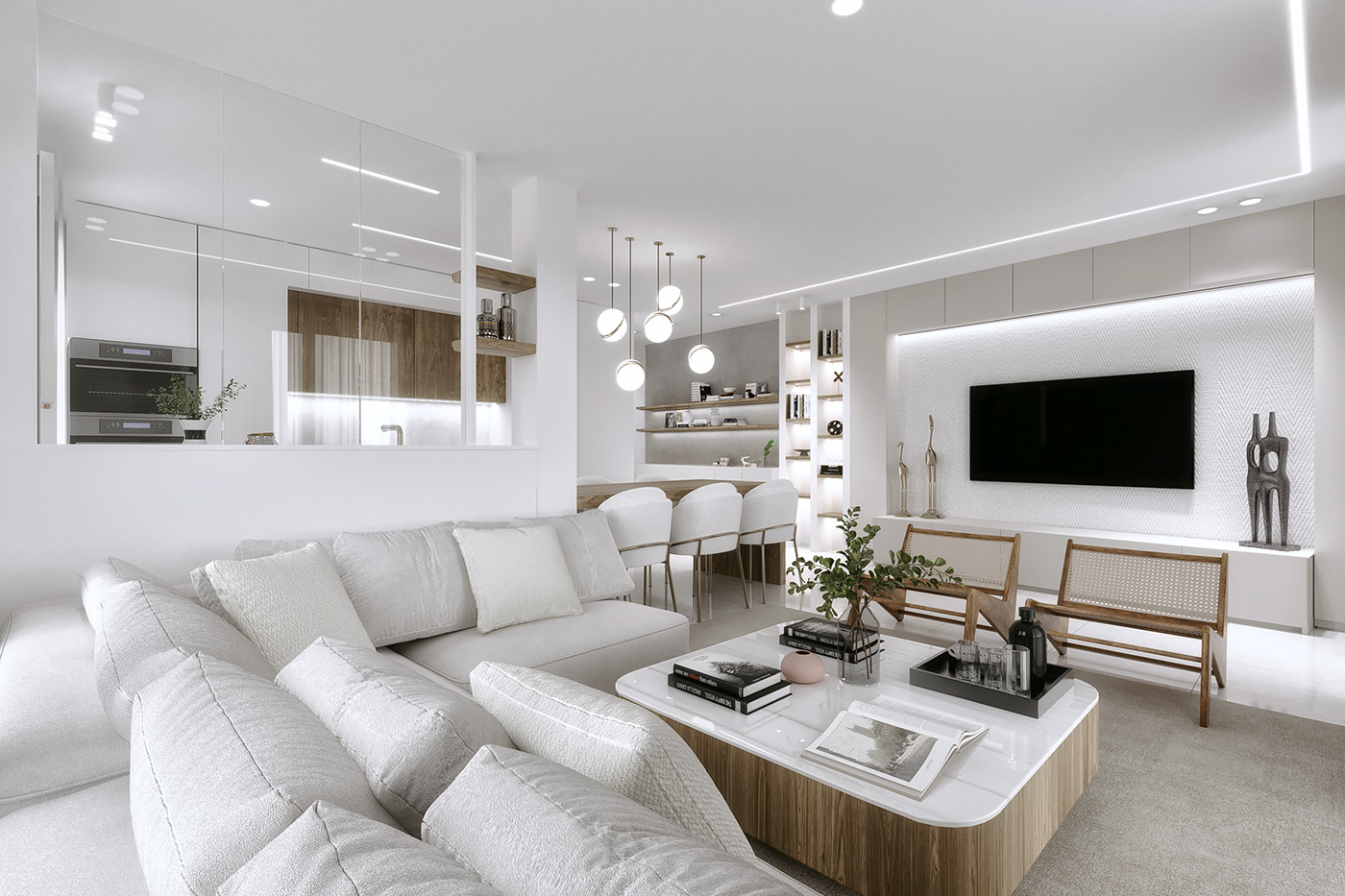 3D 3ds max archviz CGI design interior design  kitchen living room Render visualization