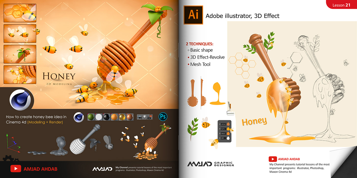 bee c4d cinema 4d effects graphic honey leaves photoshop Render