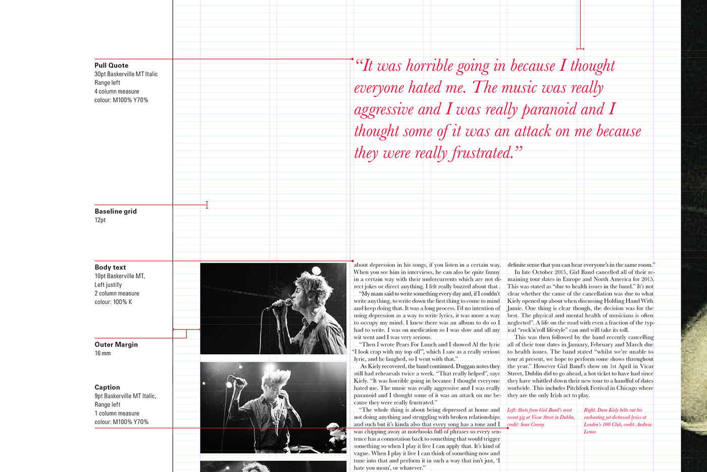 magazine editorial design  music band print design  spreads grids