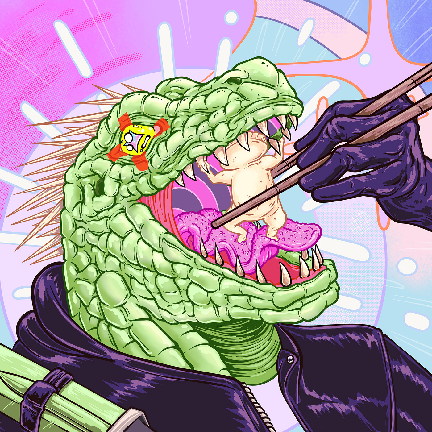anime art caiman Digital Art  dorohedoro gyoza ILLUSTRATION  lizard manga reptile