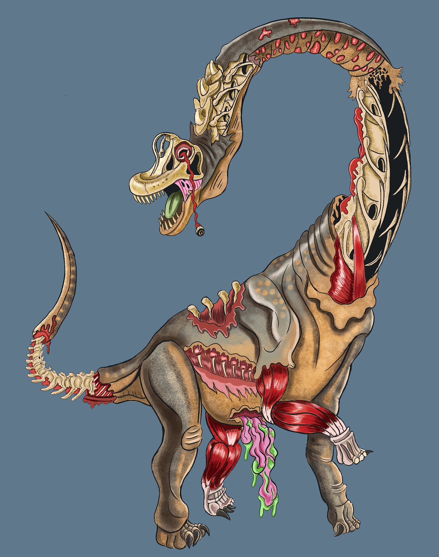 Dilophosaurus Dinosaur horror Horror Art pteranodon stegosaurus T rex triceratops velociraptor zombie
