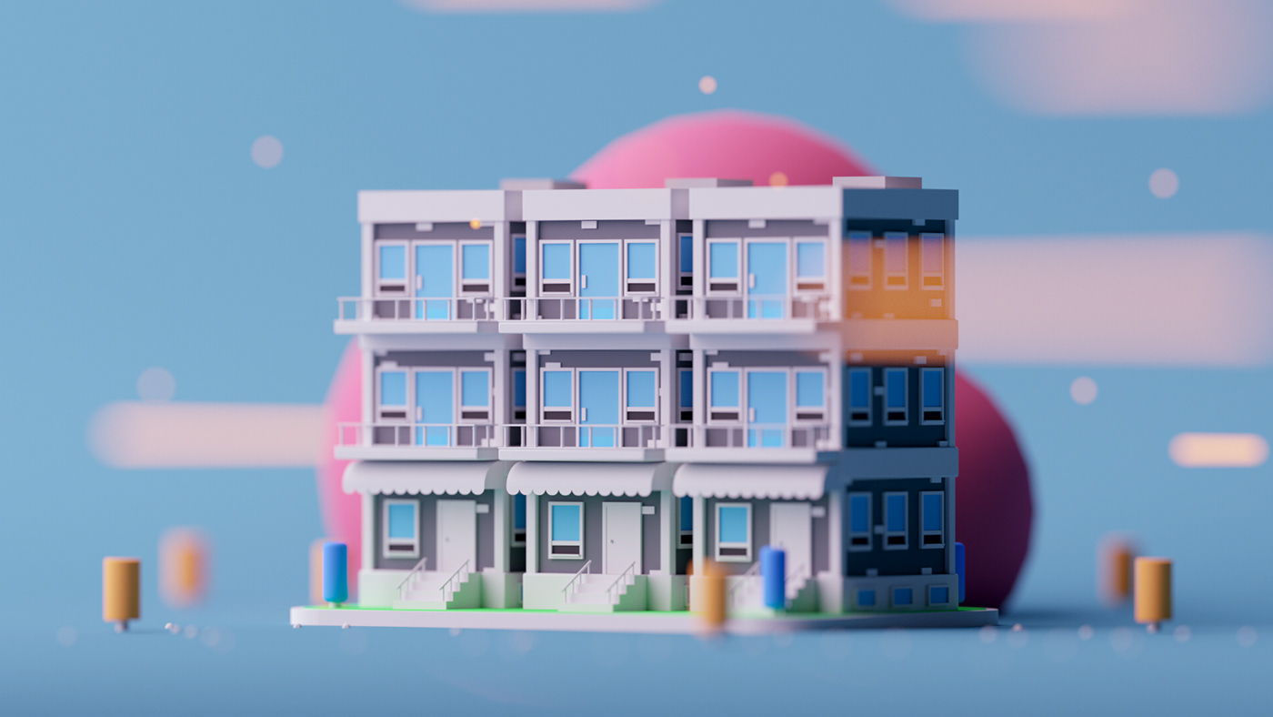 buildings cartoon city game Isometric kids lowpoly stylized