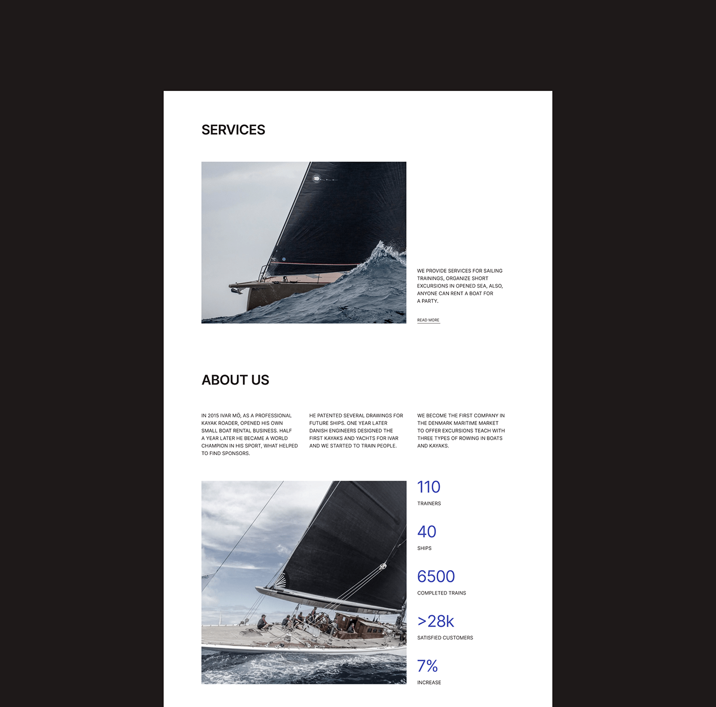 UI/UX Web Design  landing page yacht Minimalism concept tilda dwra