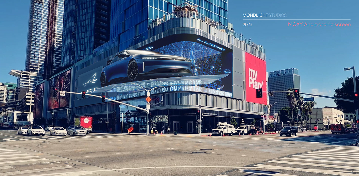 3D Billboard corner led Outdoor Advertising  lucid Digital Art  3D automotive   car CGI