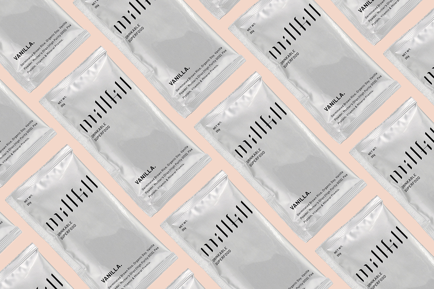 futuristic graphic design  Millfill Packaging superfood visual identity