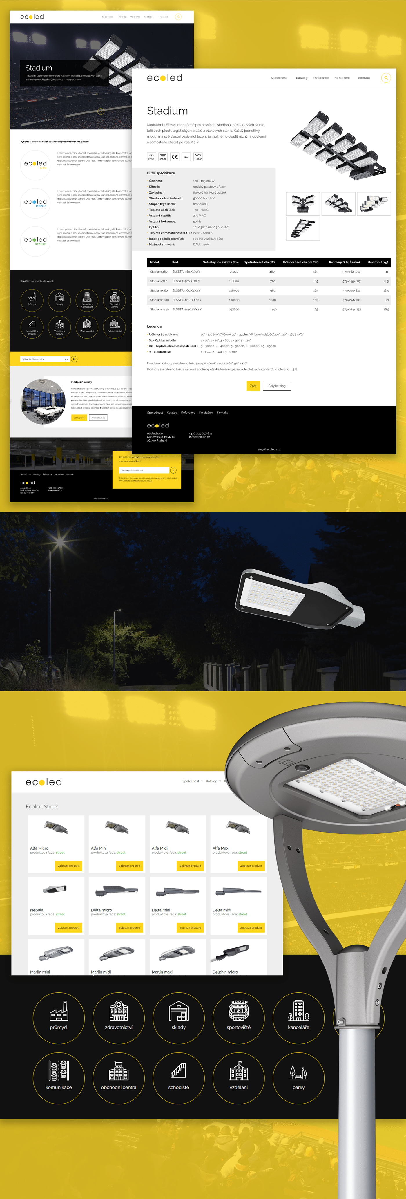 designer graphic design  industrial lighting led light fittings lights Technology Webdesign Website yellow