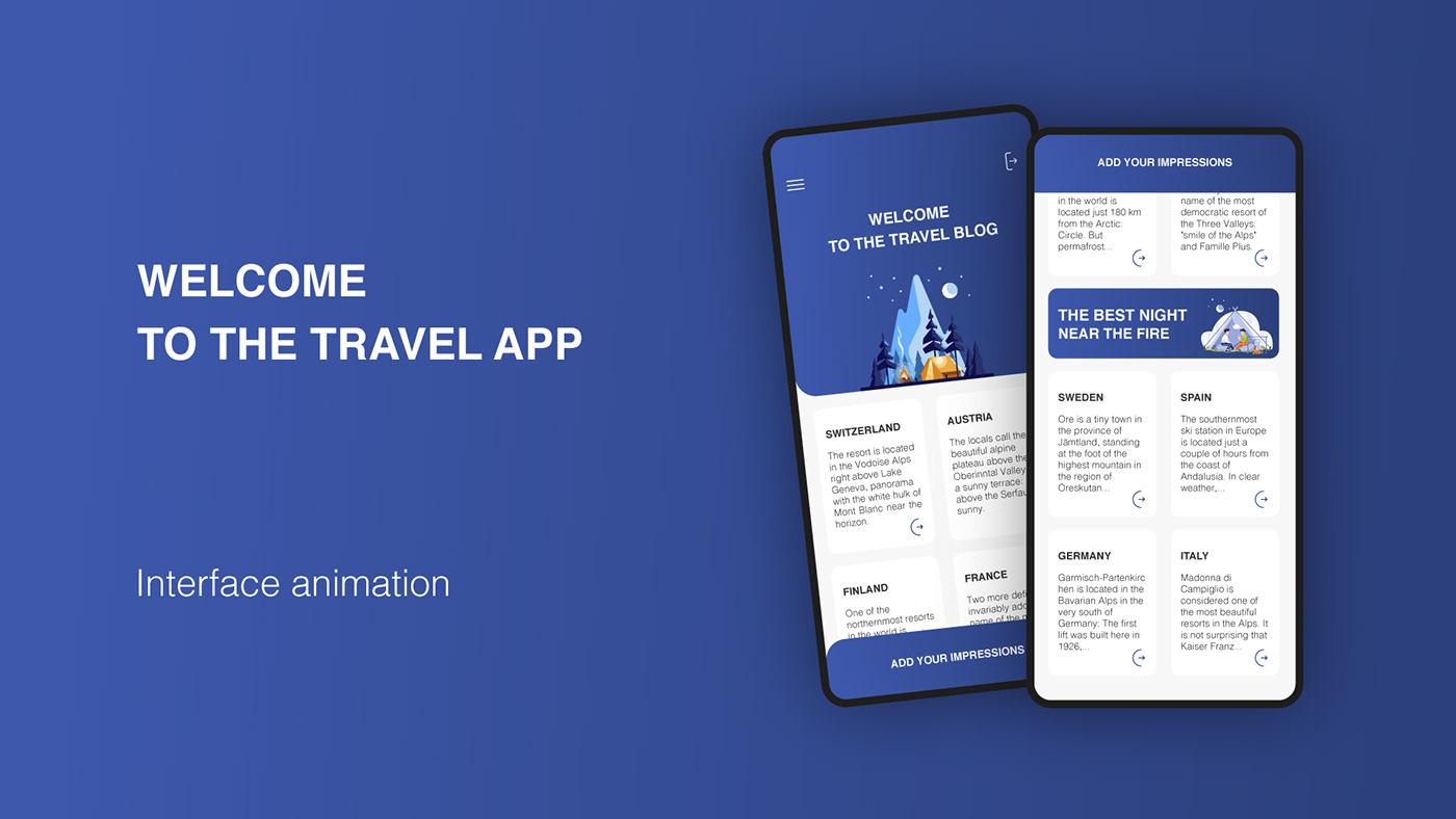 Travel app interface animation on Behance