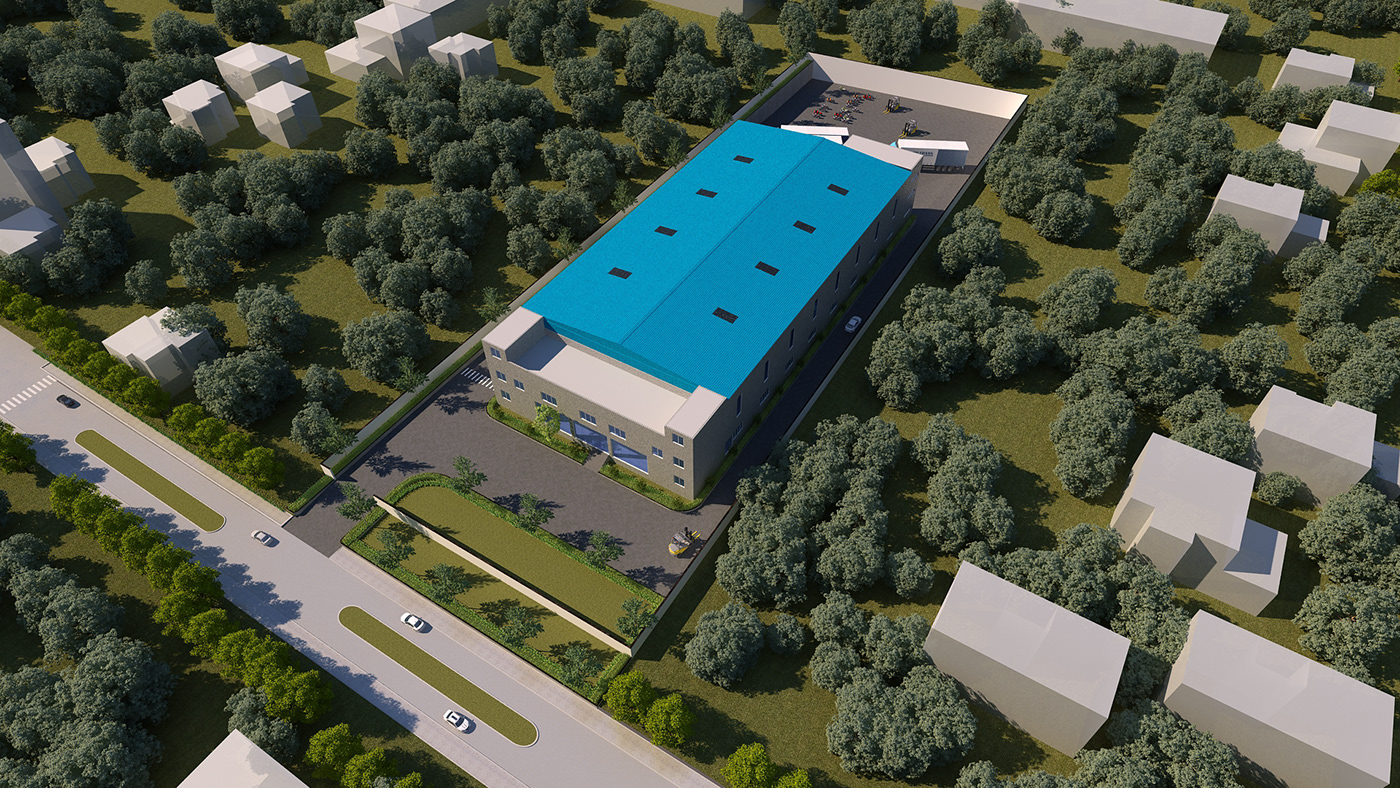 warehouse industrial architecture aerial view Landscape aerialview 3dvisualization archviz CGI visualization