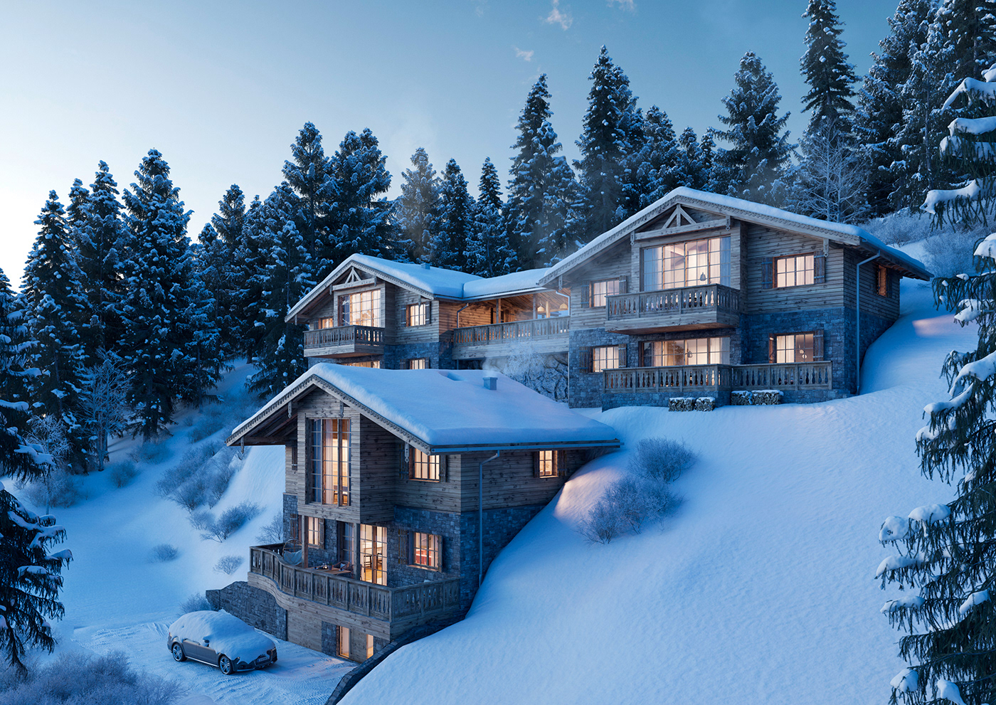 snow winter Nature Render visualization archviz CGI exterior alps mountains