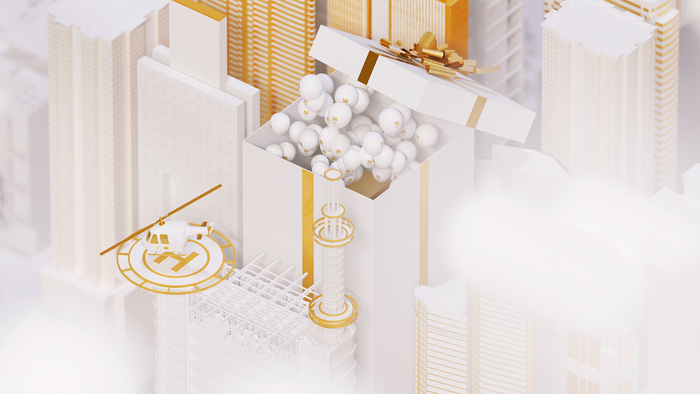 anniversary balloon Birthday city Ident White world gold building 3dart