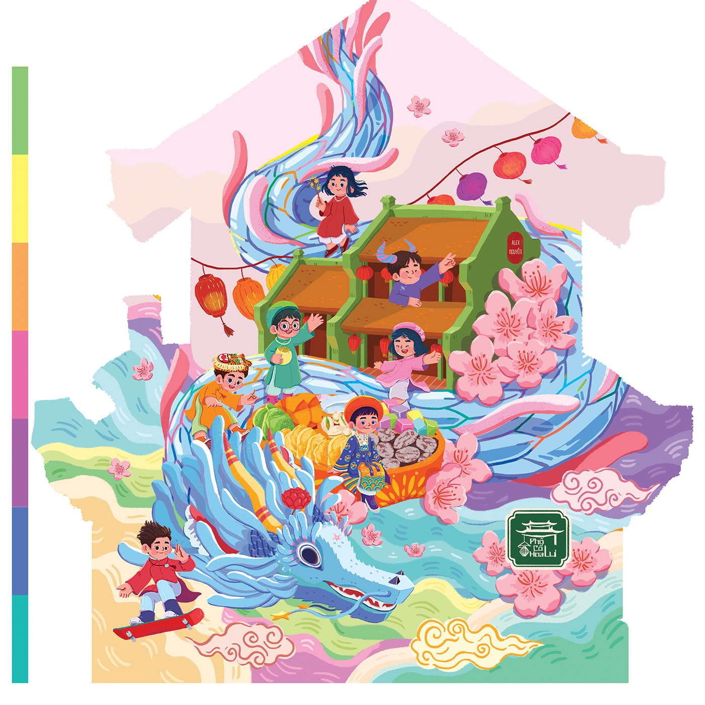 ILLUSTRATION  mural art ninh binh vietnam tet Lunar New Year 2024design dragon Hoa Lu Tet festival in Vietnam
