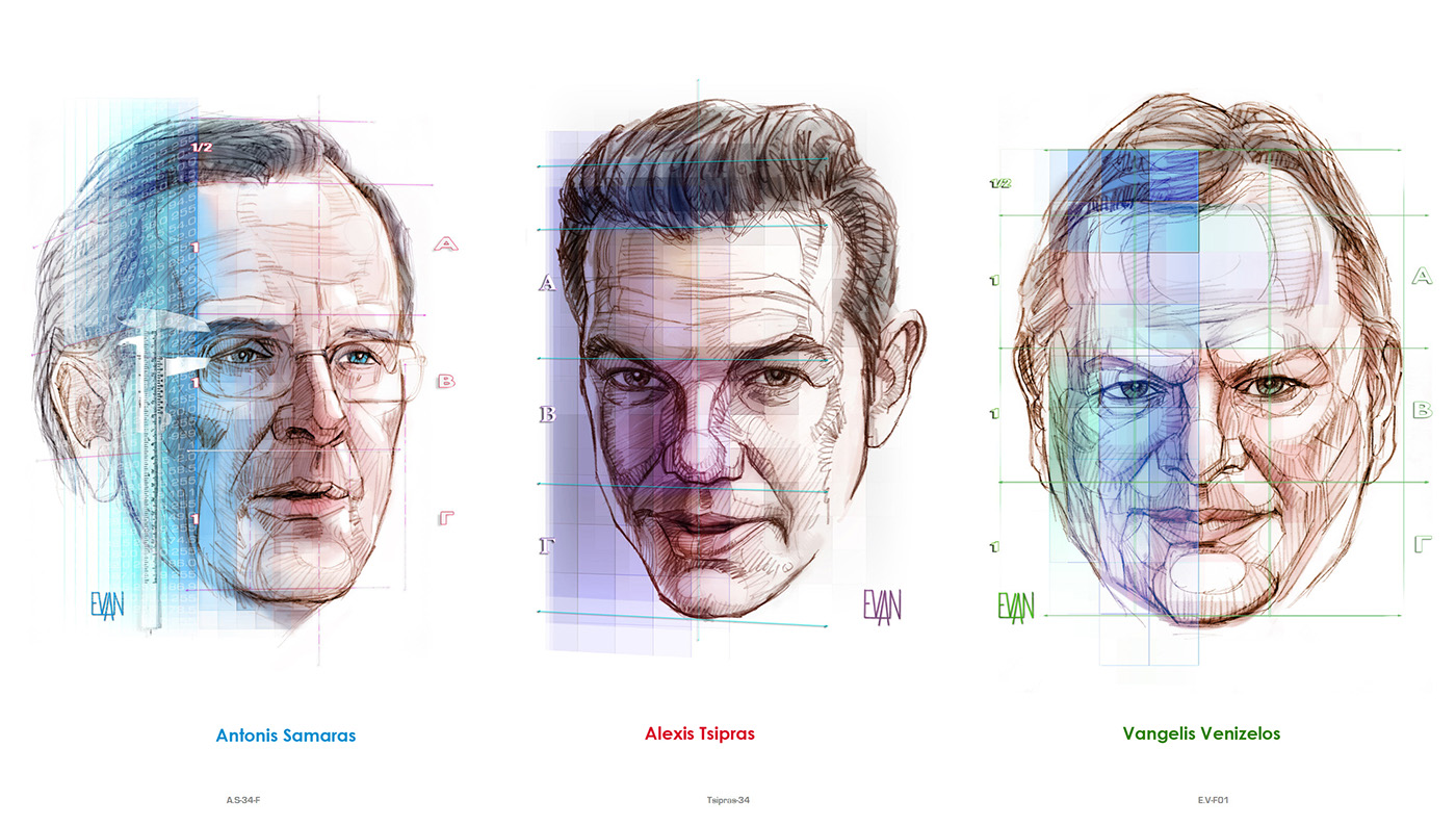 portraits  illustrations  line art  evan fotis physiognomy  metric faces  morphopsychology
