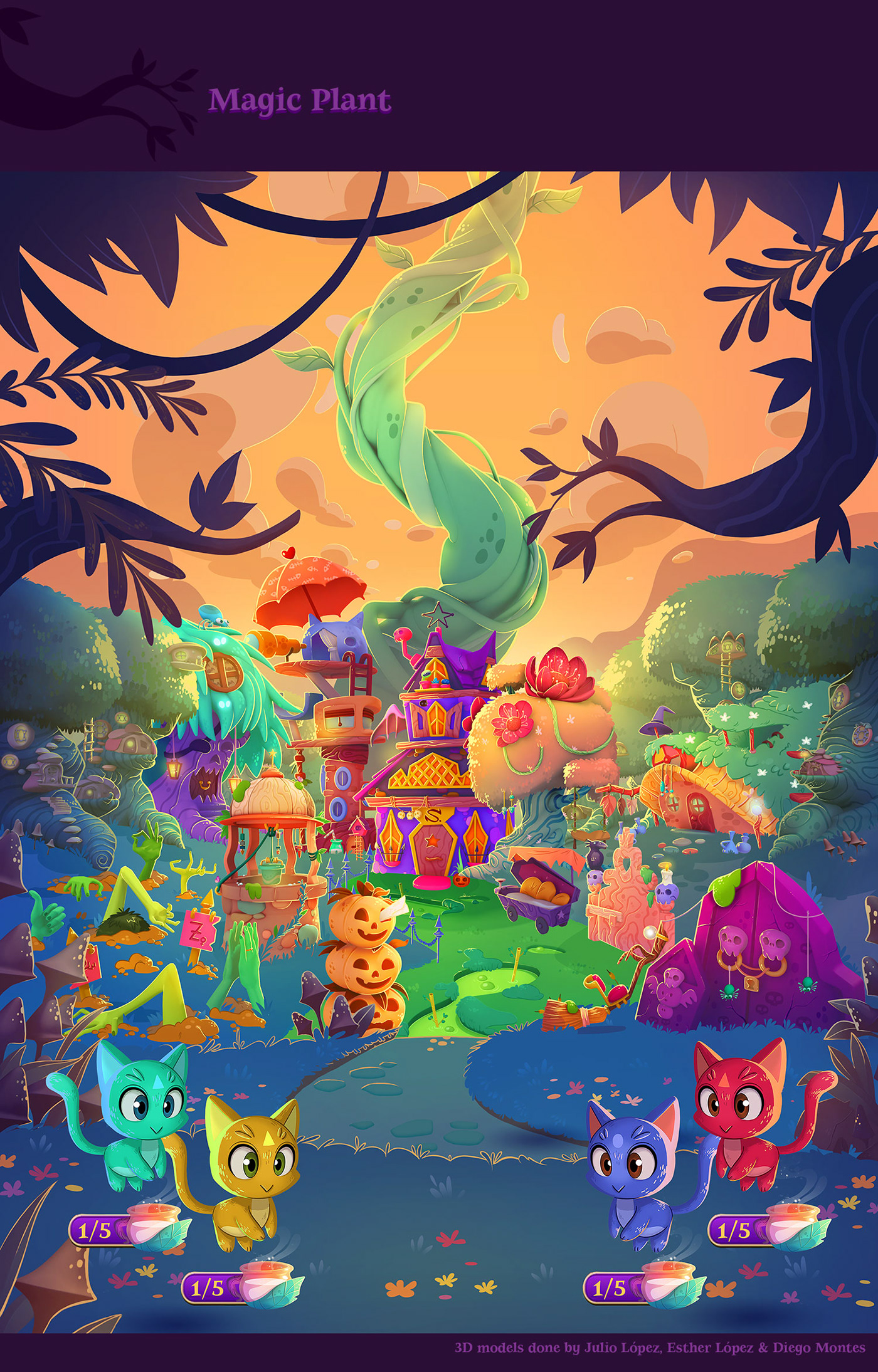characterdesign assets Magic   cats Plant mainscreens videogame 3D home witch