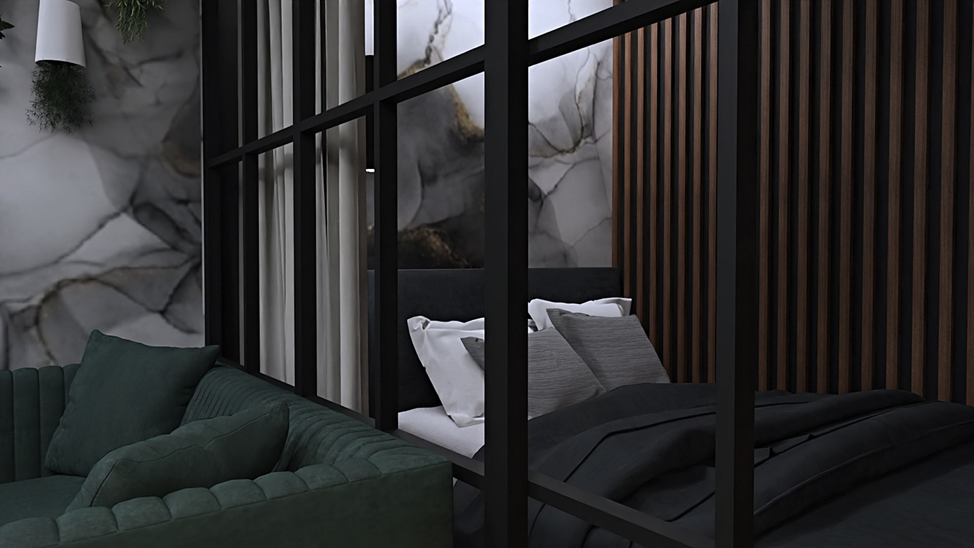 architecture bedroom GRIN HOUSE STUDIO interior design  LOFT DESIGN monika pietras soft loft visualization