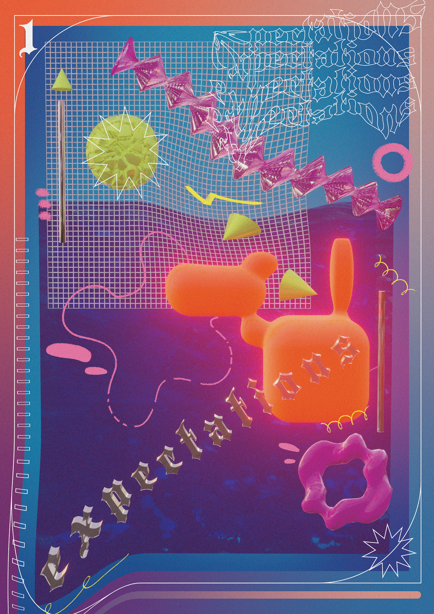 3D abstract blender 3d mesh neon colors poster Render