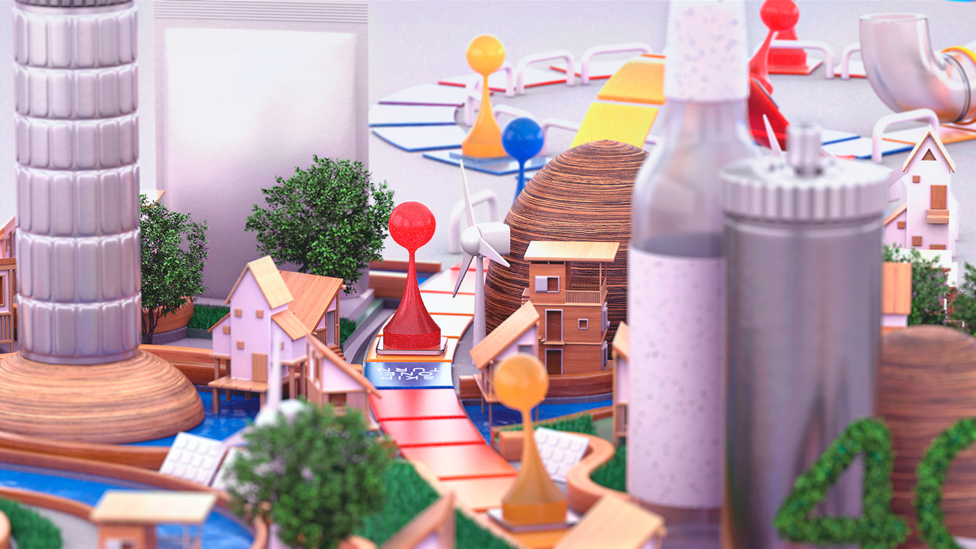 3D Render motion graphics explainer video game Board city building