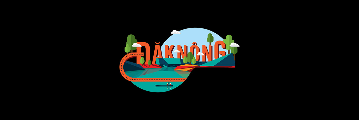 Ethnic Minority Highlands Icon infographic Dak Nong Province lake forest orange Travel flat design vietnam