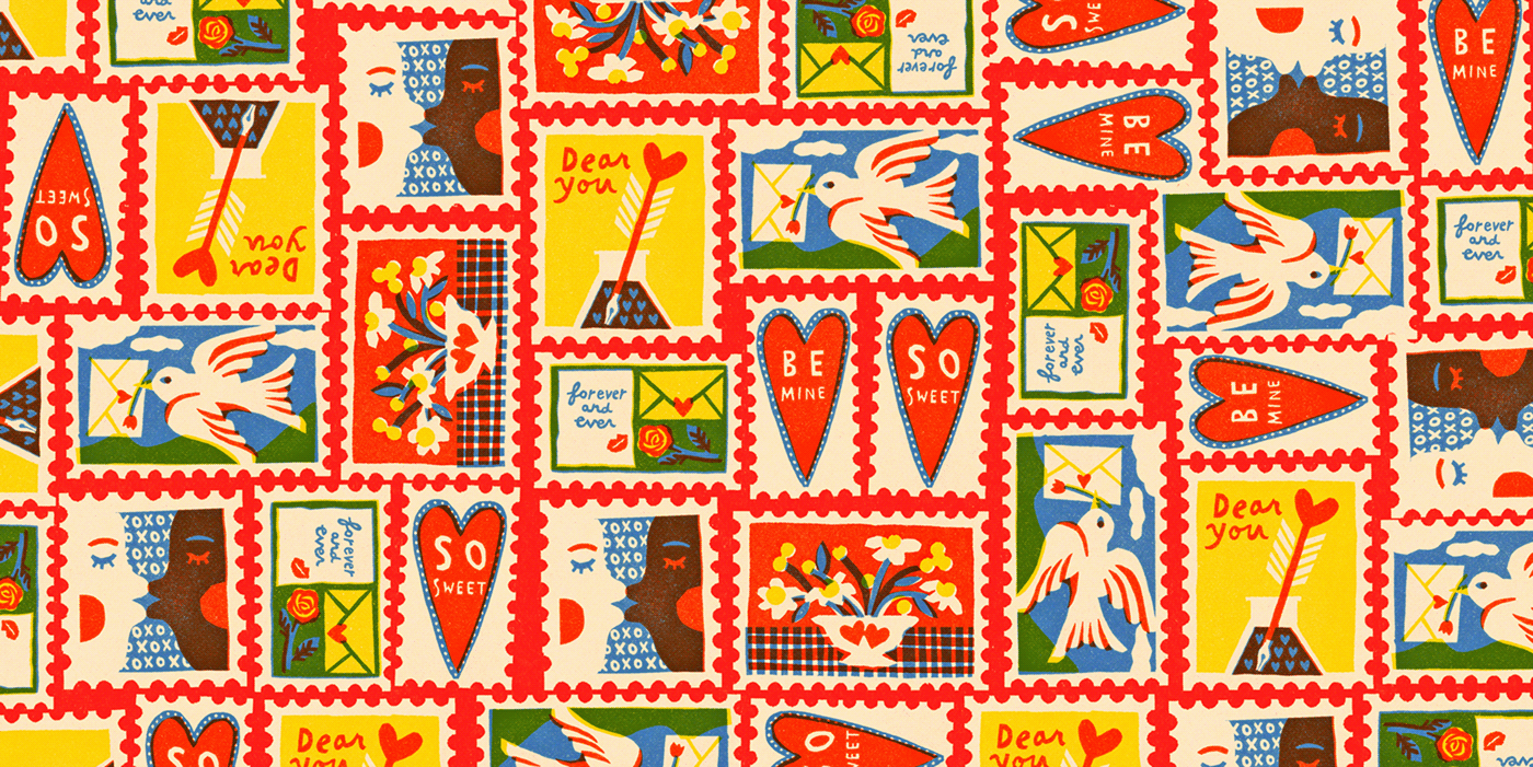 Valentine's Day valentine heart Love stamp pattern textile pattern design  minnesota Wrapping paper
