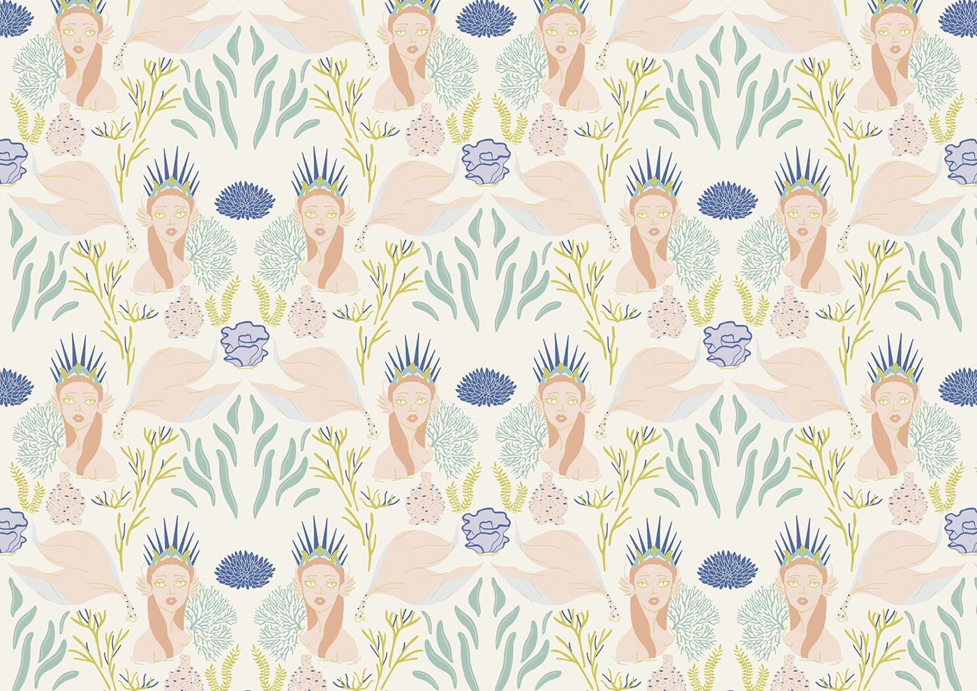 creative process croquis ILLUSTRATION  mermaids motif pattern print processus créatif Shells Spring summer