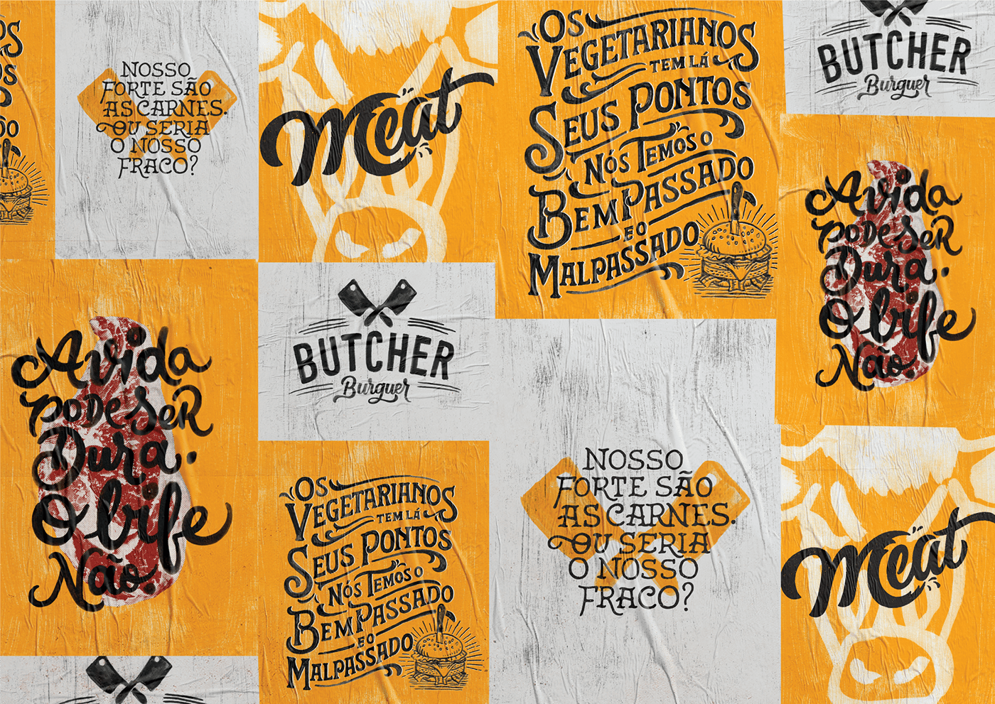 butcher handmade lettering meat poster restaurant yellow
