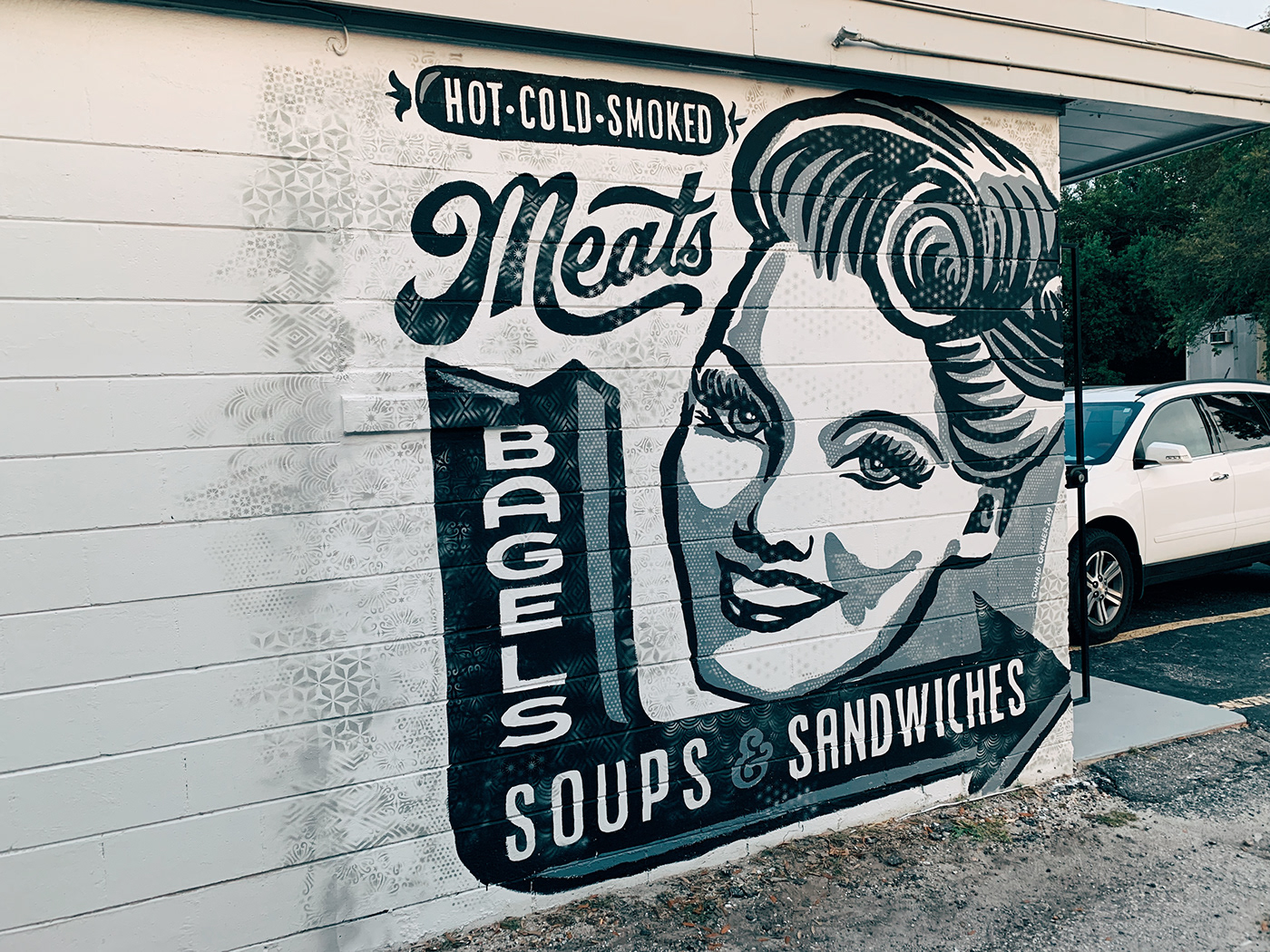 vintage deli texture Mural smoked meats cass street deli tampa florida Classic grayscale