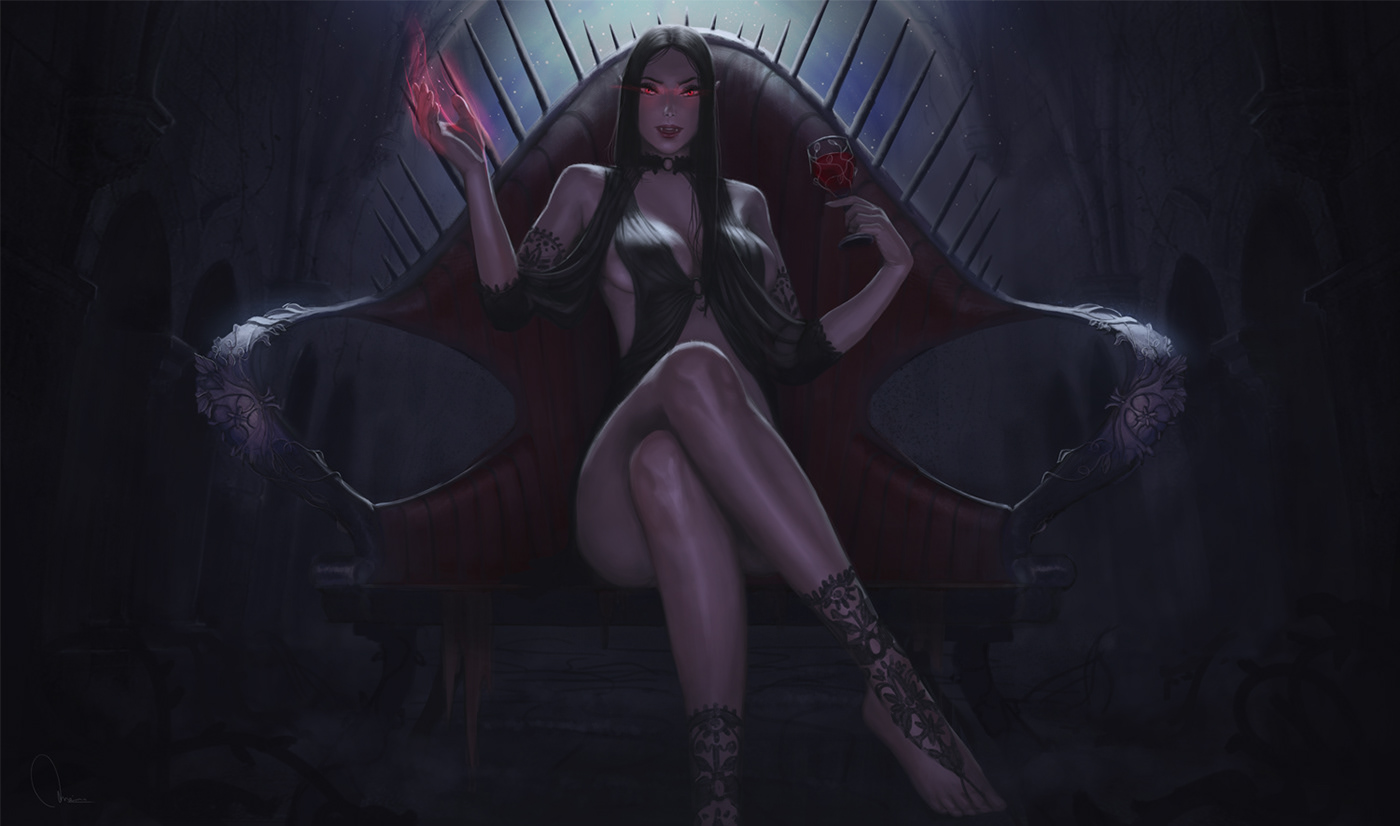 gothic darkfantasy ILLUSTRATION  Magic   vampire woman matiasmerino night evilqueen  witch