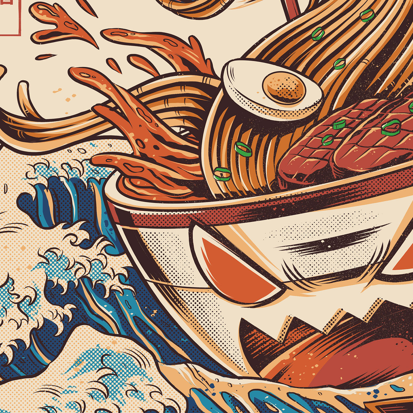 japanese kaiju monster Food  ramen japan wave t-shirt Ilustração lamen