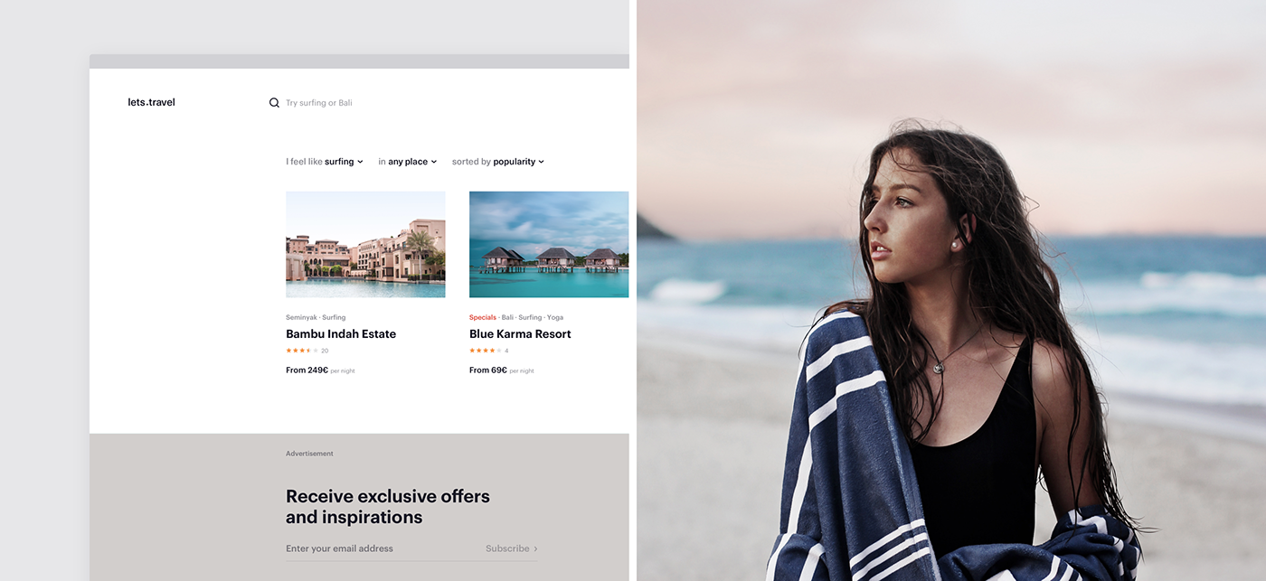 Website UI ux minimal concept surfing traveling clean sports flat