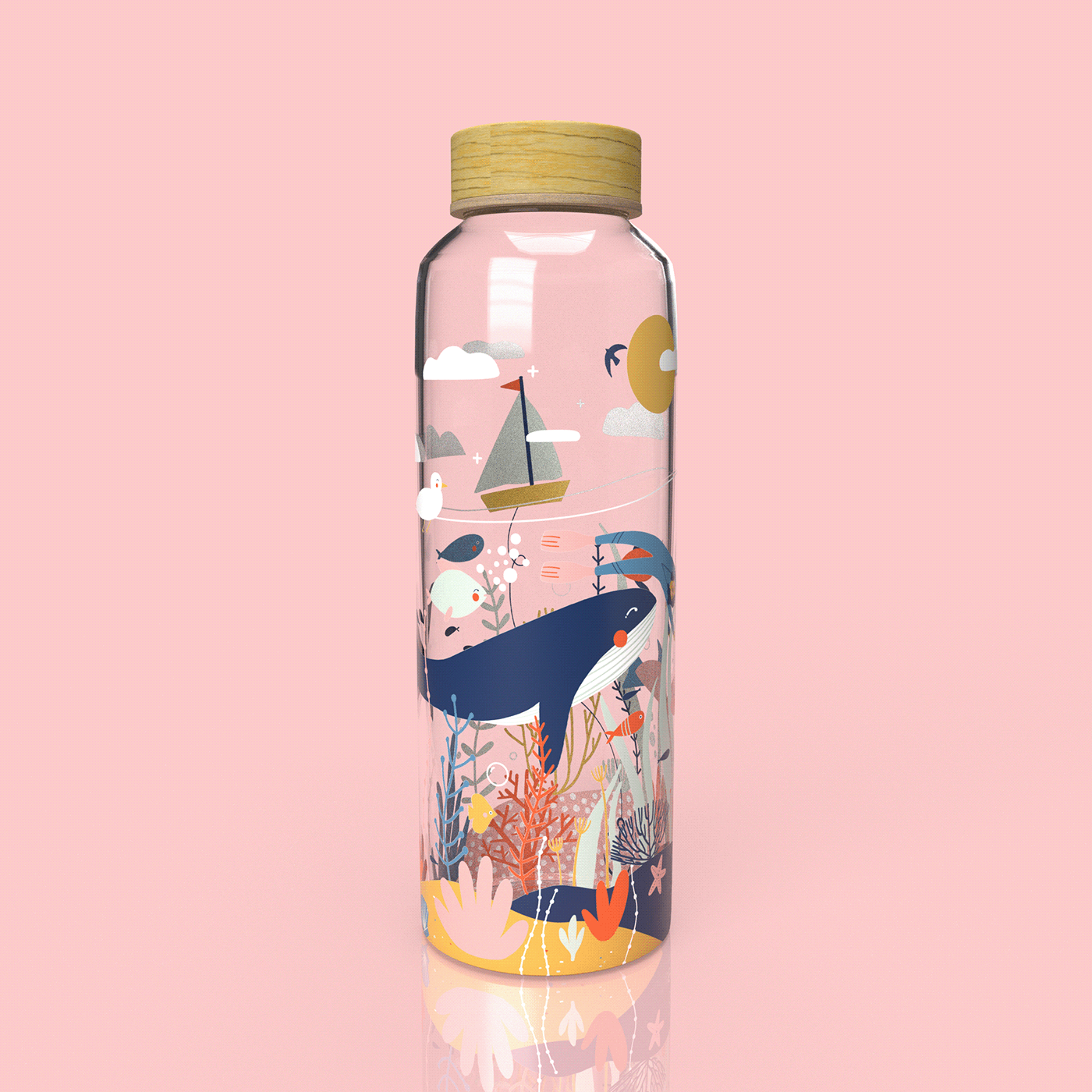boat bottle brand identity branding  Packaging Palm Trees tiger water Whale