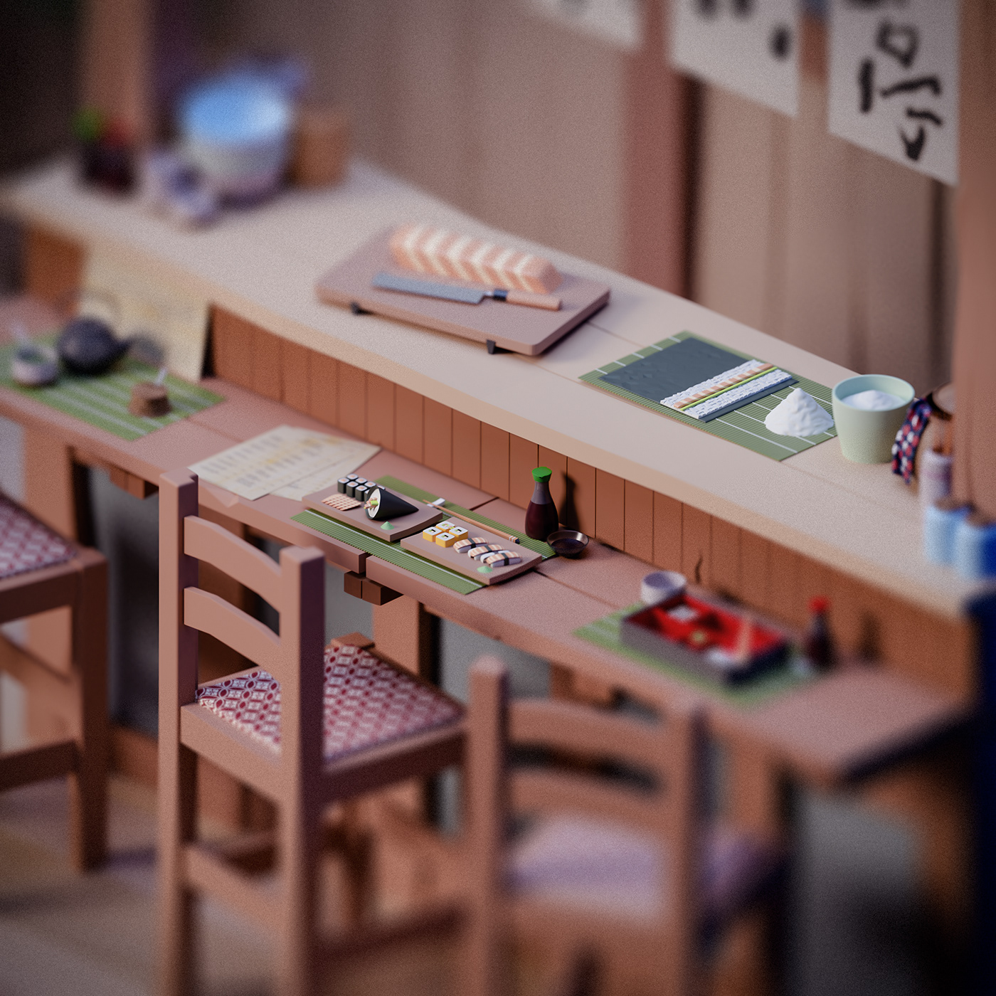 3D cartoon conceptart ILLUSTRATION  Isometric japan Low Poly lowpoly Render Sushi