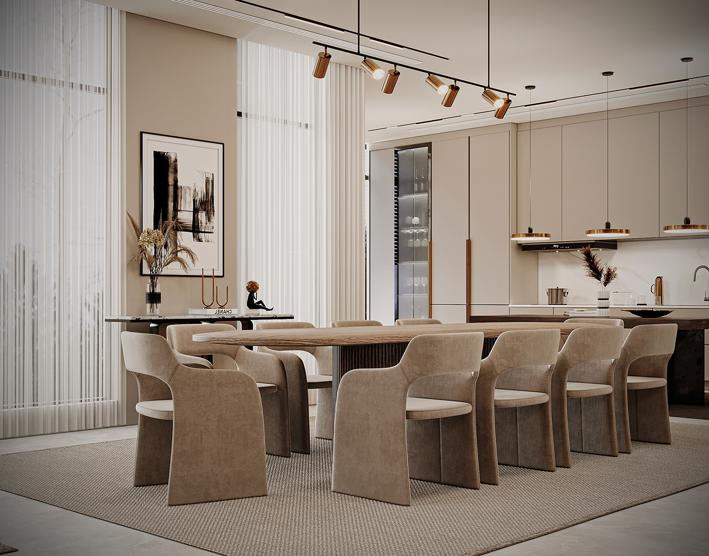 indoor architecture visualization Render modern corona Villa interior design  luxury dinning