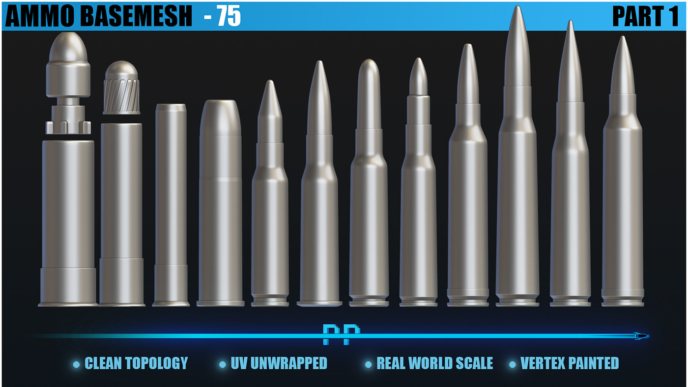Ammo Gun War army game Bullet Weapon 3D blender modeling