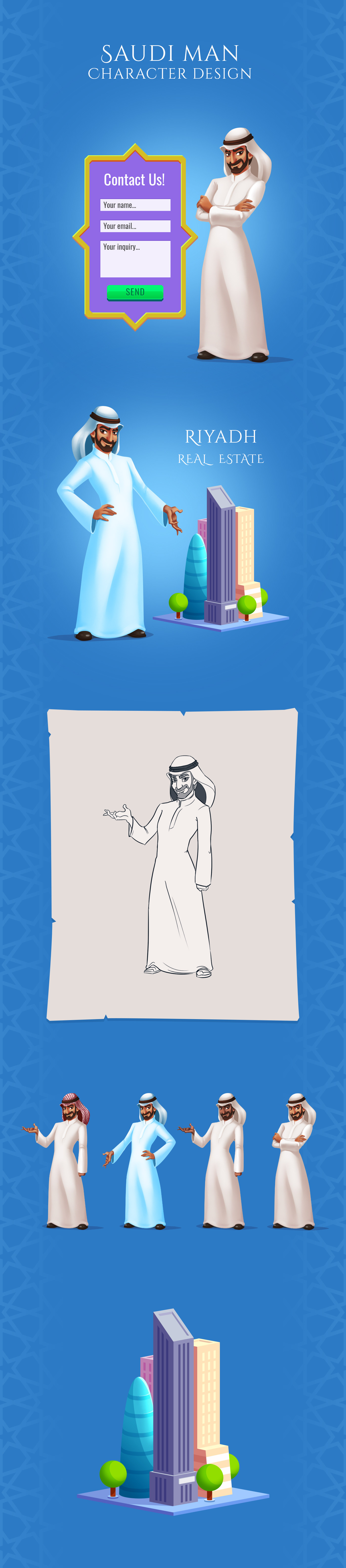 Arab businessman Character Character design  Drawing  ILLUSTRATION  man presentor Saudi
