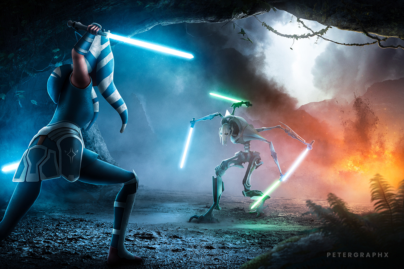 Ahsoka Tano clone wars compositing concept art Digital Art  digital painting fanart jedi lightsaber star wars